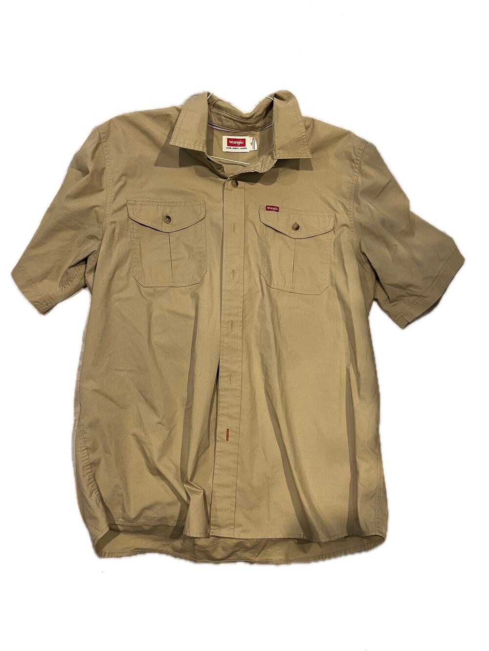 Wrangler Tan Button Down Short Sleeve Shirt Mens Large